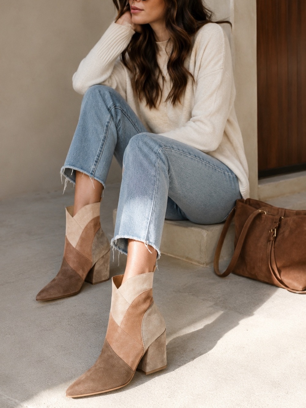 Dolce Vita Suede Tan Neena Pointed-Toe Colorblock Dress Booties‎ Size 10